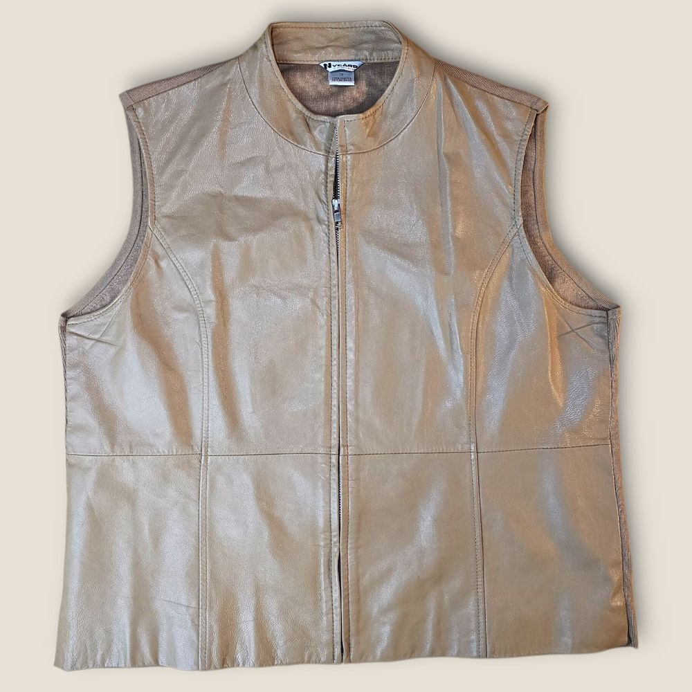 🖤 Tan Genuine Leather Vest w/ Silk Back | Plus Size 1X ✨